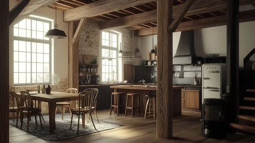 Charming Rustic Kitchen with Stone Accent Wall