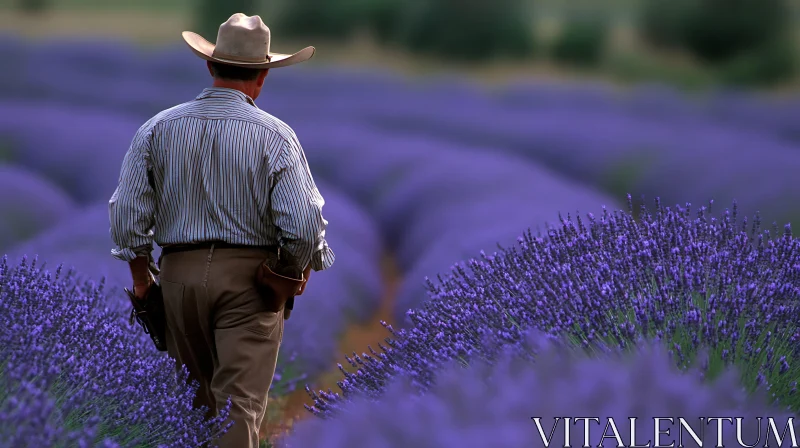 Man Walking Through Lavender Field AI Image