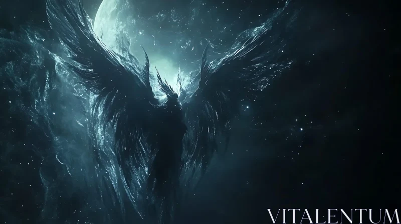 AI ART Winged Figure in Night Sky Artwork