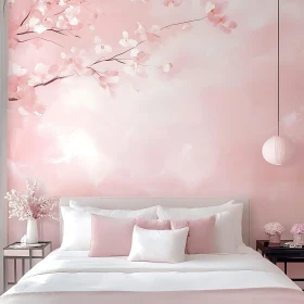 Soft Pink Bedroom with Floral Accent Wall