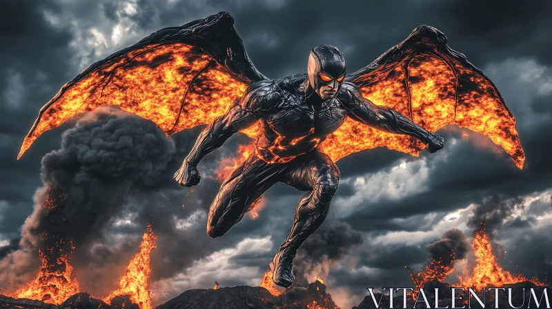 Winged Guardian Over Molten Earth AI Image