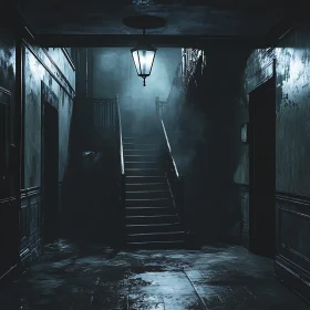 Mysterious Dark Hallway with Stairs