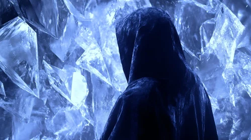 Crystalline Mystery: Figure in Hooded Cloak