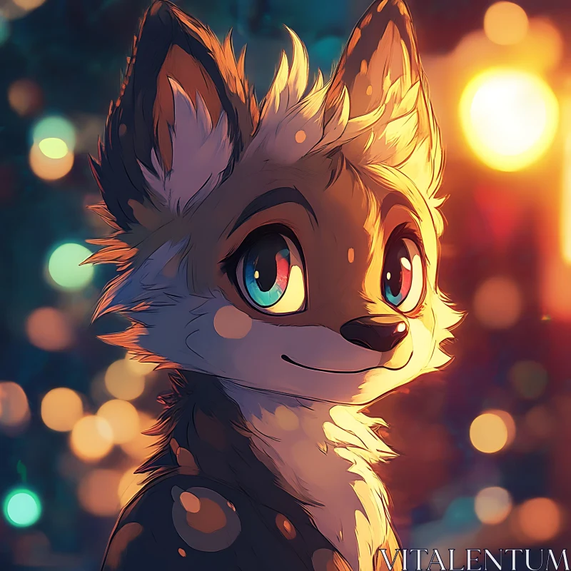 Cartoon Fox with Bokeh Lights AI Image