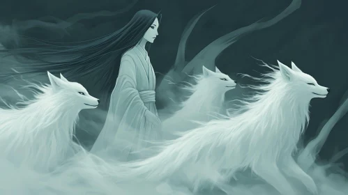 Ghostly Companions: Woman and White Foxes