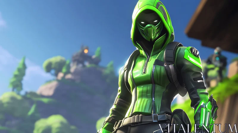 AI ART Hooded Green Cyborg - Modern Character Design