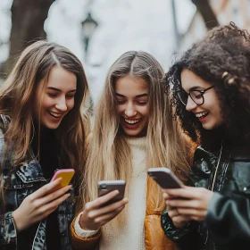 Happy Women Using Smartphones Together