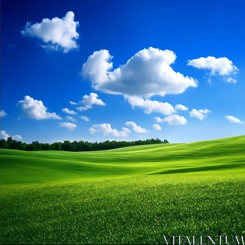 AI ART Serene Green Landscape Under Azure Sky