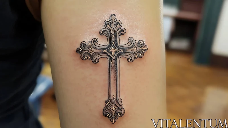 Ornate Cross Tattoo Design on Arm AI Image