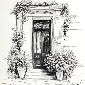 Classic Building Entrance Sketch