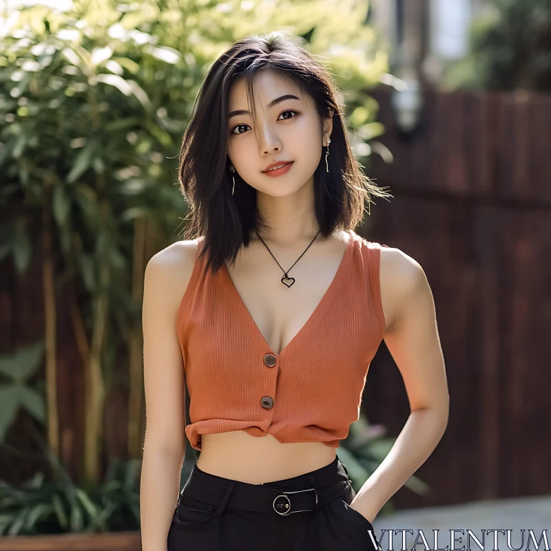 Fashionable Woman in Cropped Top AI Image