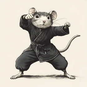 Mouse in Karate Gi Ready to Fight