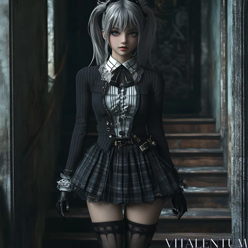 Silver-Haired Anime Girl Portrait AI Image