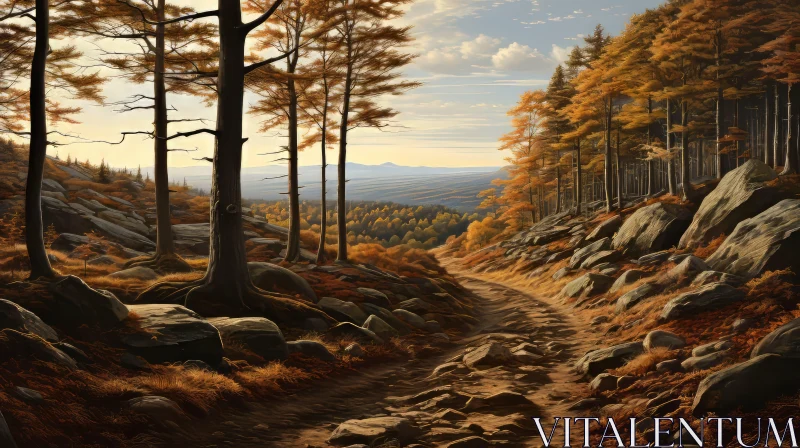 Amber-Tone Scottish Landscape - Forest Path Painting AI Image