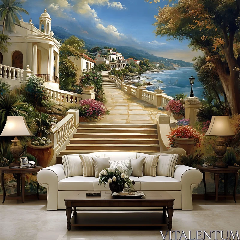 Serene Coastal Villa Interior View AI Image