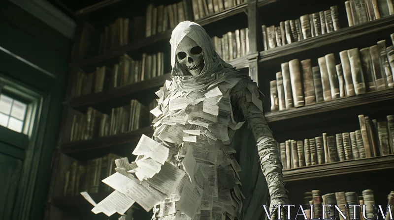 The Paper Skeleton in the Library AI Image