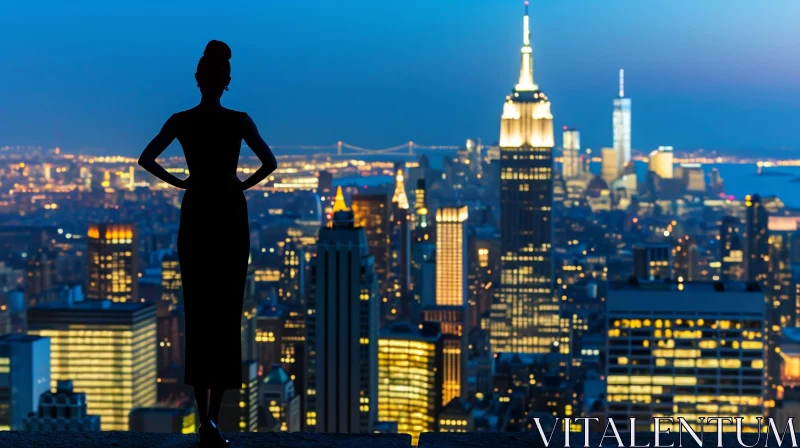 Captivating View: Woman on Rooftop in New York City AI Image