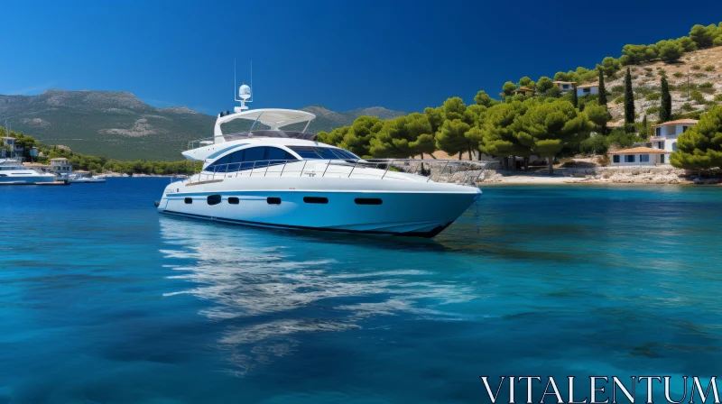 Captivating White and Blue Boat Floating on Water | Luxurious Saturated Colors AI Image