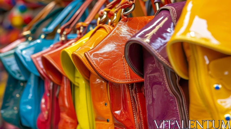 Colorful Leather Handbags on Metal Hangers | Fashion Accessories AI Image