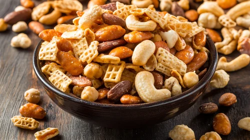 Tasty Snack Blend of Nuts, Cereal, and Pretzels