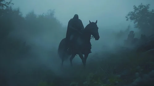 Cloaked Rider in Fog