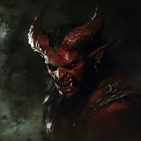 Crimson Demon with Horns and Red Eyes