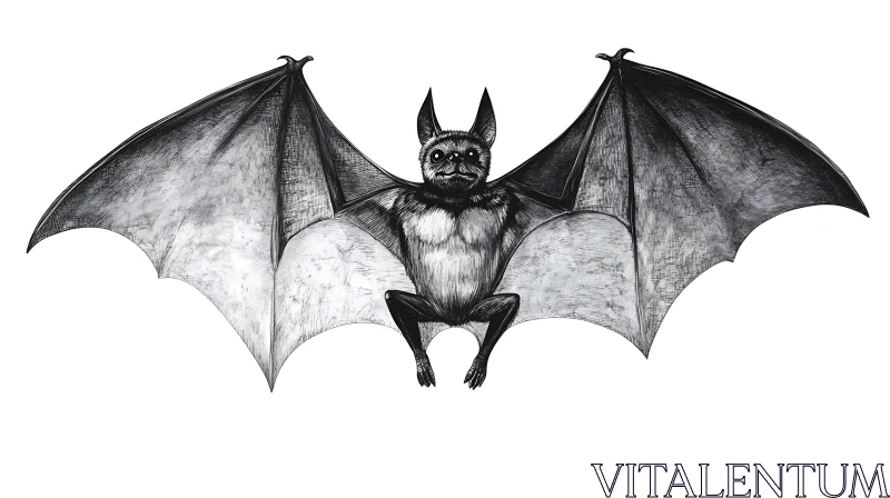 AI ART Monochrome Bat with Open Wings