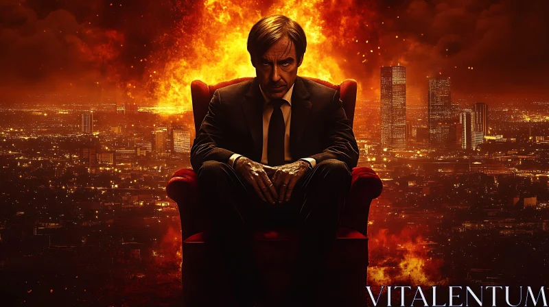 City Ablaze: The Man on the Chair AI Image