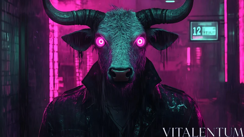 AI ART Cyberpunk Bull Character Portrait