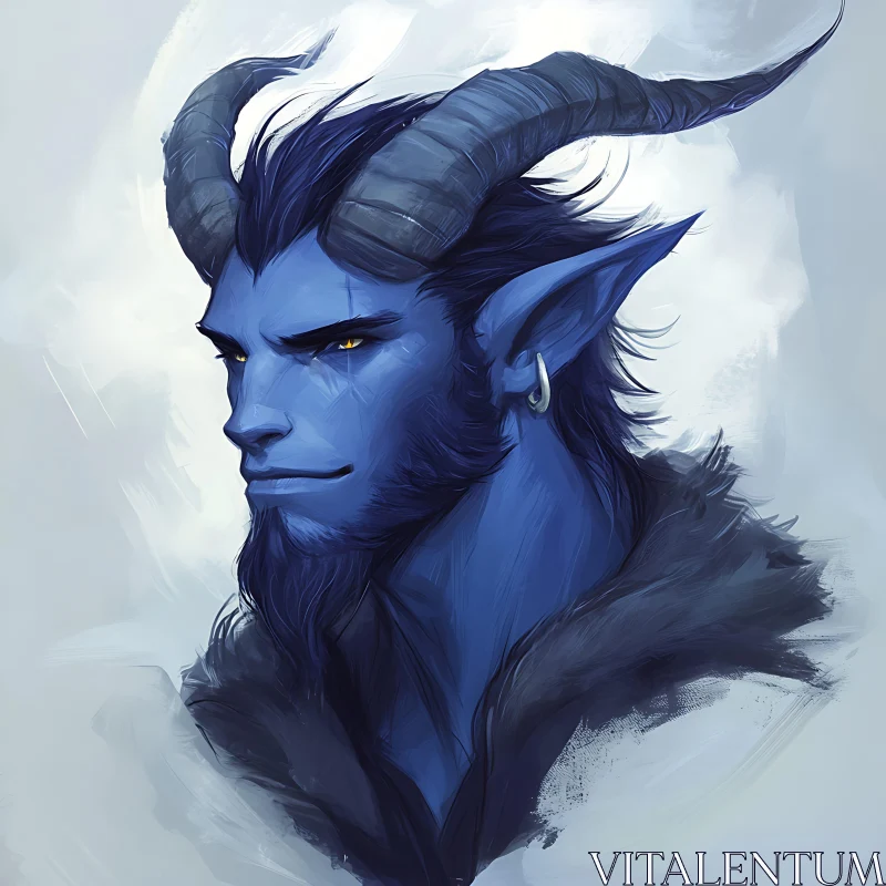 AI ART Horned Blue Demon Character Design