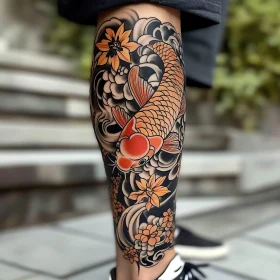 Exquisite Koi Fish Tattoo on Leg