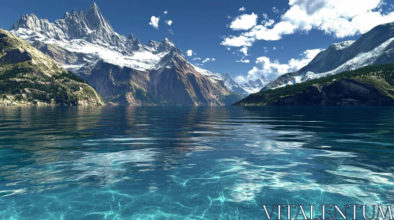 AI ART Tranquil Lake Surrounded by Majestic Mountains