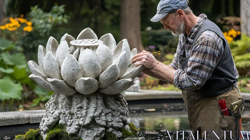 Man Working on a Lotus Sculpture AI Image