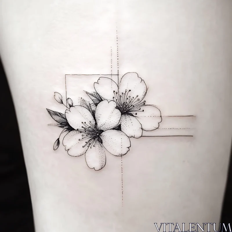 Minimalist Black Ink Flower Tattoo AI Image