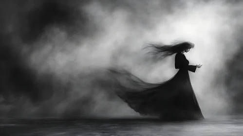 Monochrome Silhouette of Woman in Smoke