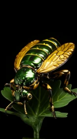 Gold Beetle on Leaf: A Fusion of Baroque Sci-Fi and Japanese Art