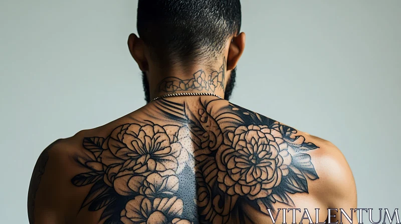 Detailed Floral Body Art on Male's Back AI Image