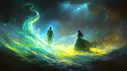 Luminous Figures in a Fantasy Seascape