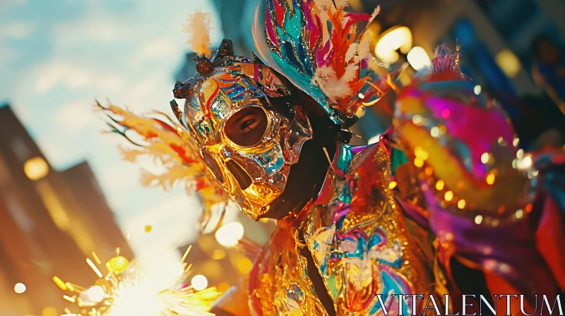 Ornate Masked Figure with Sparklers AI Image