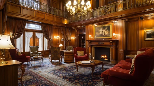 Classic Interior with Fireplace and Chandelier