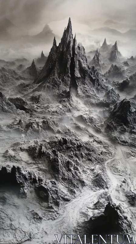 Rugged Peaks in Monochrome AI Image