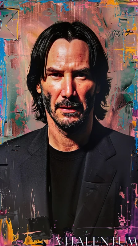 Keanu Reeves Art Portrait with Colorful Background AI Image