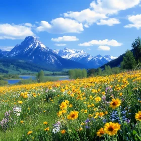 Alpine Meadow and Snowy Peaks