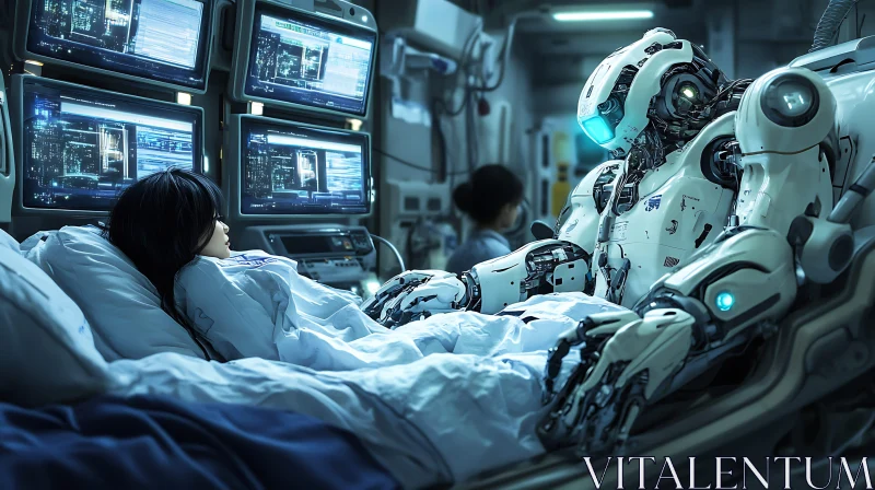 Cybernetic Medical Assistant in Modern Facility AI Image