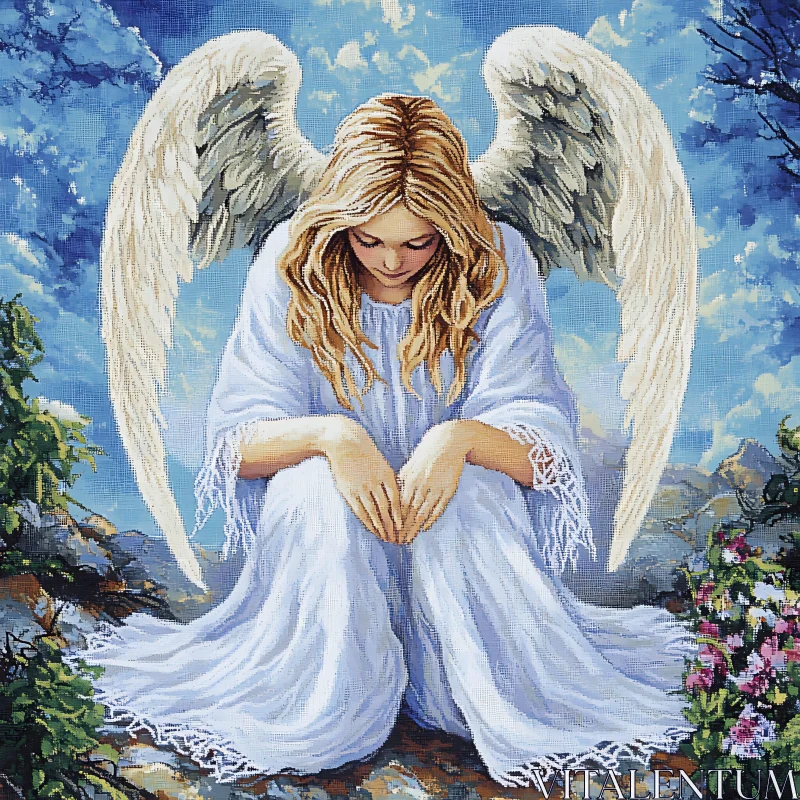 Serene Angel with Wings Art AI Image