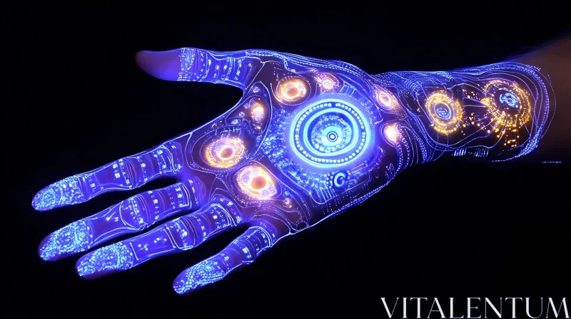 Illuminated Cyborg Hand with LED Elements AI Image