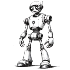 Monochrome Robot Illustration