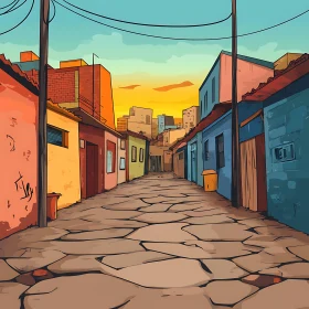 Cartoon Cityscape with Colorful Buildings