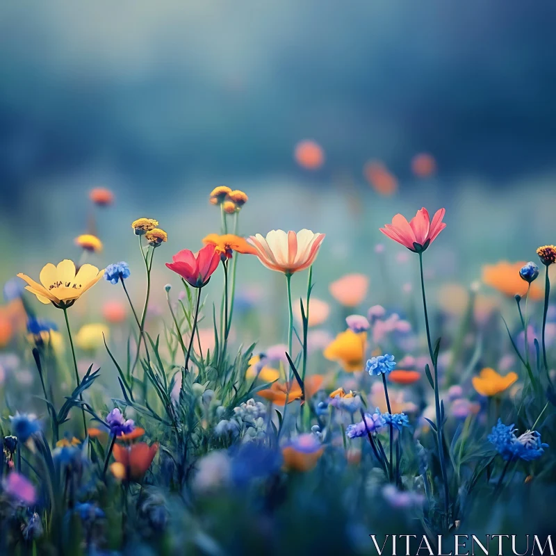 Gentle Wildflowers in a Dreamy Field AI Image