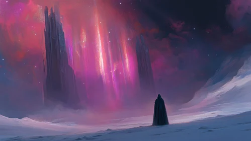 Aurora Fantasy Landscape With a Figure